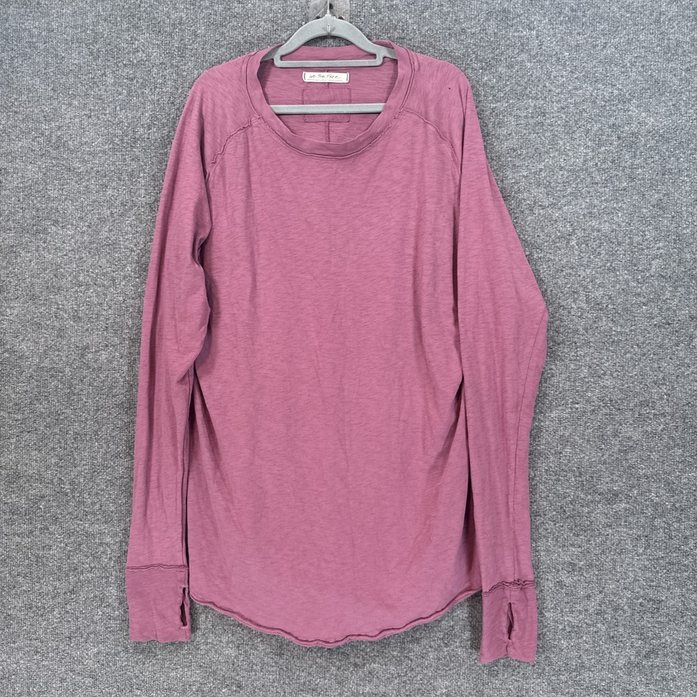 We The Free Shirt Womens Medium Pink Thumbhole Cuff Long Sleeve Slub Knit Tee